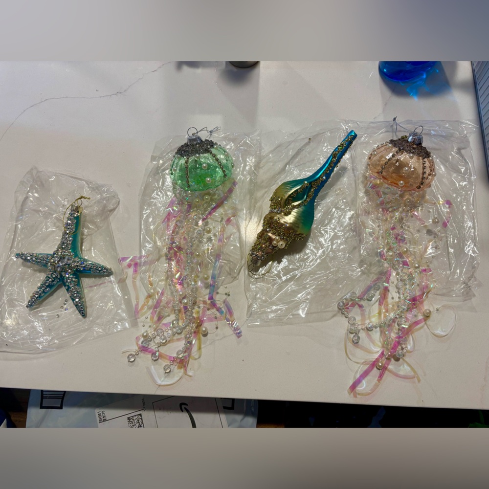 Iridescent.Jellyfish.Starfish.Shell. Hanging Decoration.Christmas Ornament.Beach